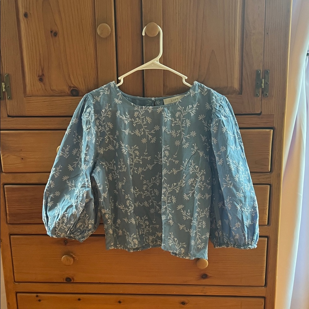 Floral Blue Blouse with Puff Sleeves